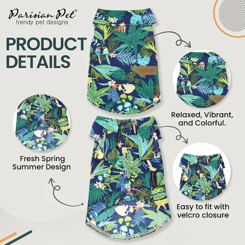 Vista 3 de Parisian Pet Camisa para perro de Amazonia - Ropa de algodón para perros pequeños - Elegante traje tropical para perros - Ropa ligera y suave