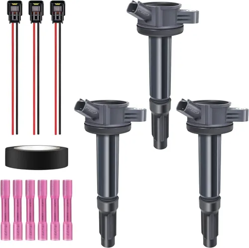 Vista 15 de Juego de 4 bobinas de encendido y arnés de cableado con conector pigtail compatible con Accord Odyssey Acura Saturn 3.0L 3.2L 3.5L V6 C1221 UF242