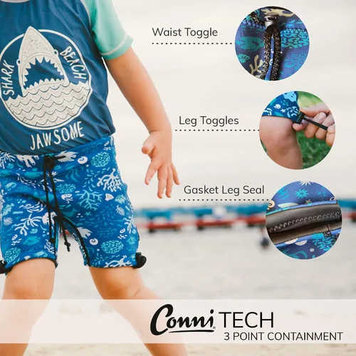 Vista 4 de Conni Pañal de natación lavable para niños para incontinencia y entrenamiento para ir al baño, Sand Castle, talla 14-16