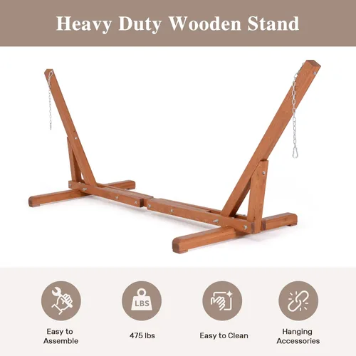 Vista 5 de SUNCREAT Soporte de hamaca de madera ajustable de 12 a 14 pies, solo soporte de hamaca de madera de alerce para exteriores, capacidad de 475 libras