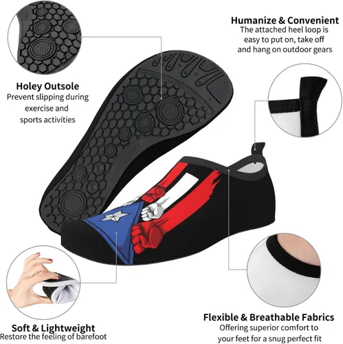 Vista 6 de Zapatos de agua con logotipo de la bandera puertorriqueña, zapatos de agua para ejercicio al aire libre, zapatos de secado rápido, zapatos descalzos