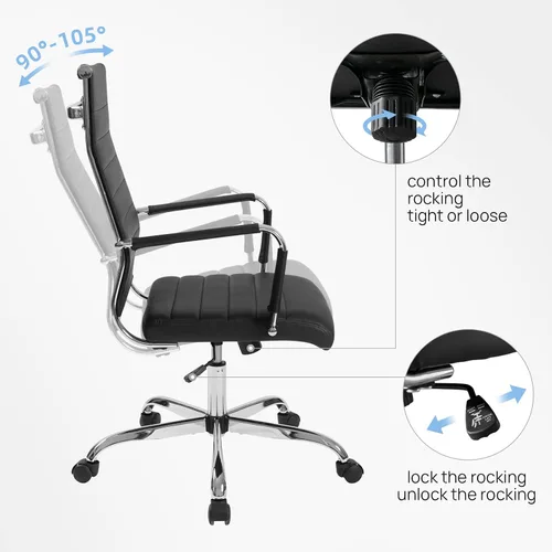 Vista 6 de Silla de escritorio de oficina, sillas de trabajo rodantes de cuero negro