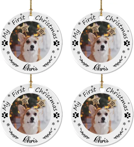 Vista 13 de 4 paquetes de adornos de Navidad personalizados con foto, adornos de Navidad personalizados para perros 2023 para árbol de Navidad, cachorros