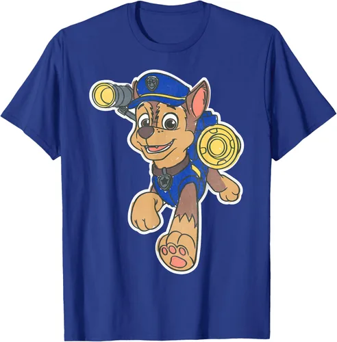 Vista 21 de Paw Patrol Chase Character Patch - Camiseta negra de manga corta con cuello redondo y ajuste clásico, talla S Negro