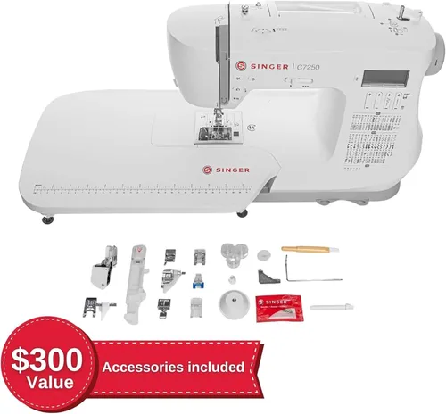 Vista 2 de Máquina de coser y de acolchado computarizada SINGER C7250 con mesa de extensión y kit de accesorios 417 aplicaciones de puntadas, letras