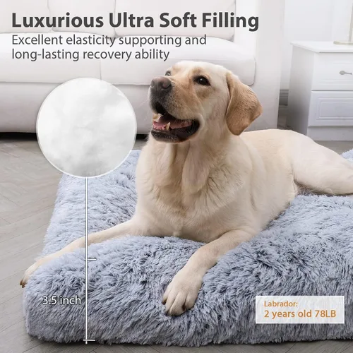 Vista 4 de Cama ortopédica para perros de tamaño grande, lavable con funda extraíble, cama para jaula impermeable, fondo antideslizante, cama para mascotas