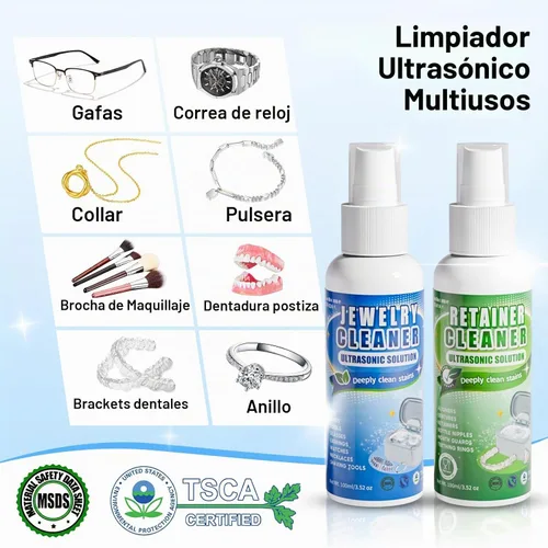 Vista 8 de Limpiador ultrasónico de joyas de 45 kHz para anillos, gafas, plateadas y Negro