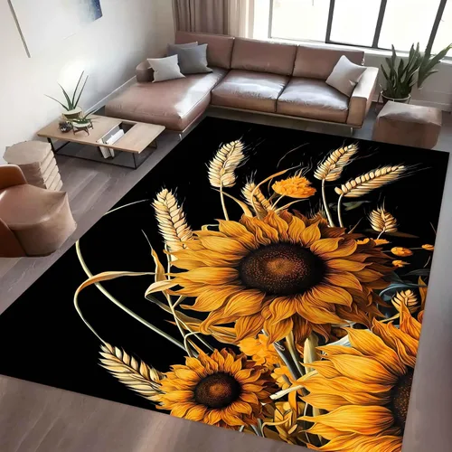 Vista 18 de Alfombra hippie de girasol, 3 x 4 pies, alfombra floral abstracta, alfombra multicolor brillante, antideslizante, fácil de limpiar, para entrada
