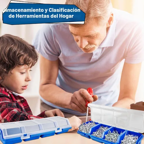 Vista 5 de Caja organizadora de tornillos de 8 piezas, caja de piezas de tornillo con 4 compartimentos, tapa translúcida, contenedores de herramientas