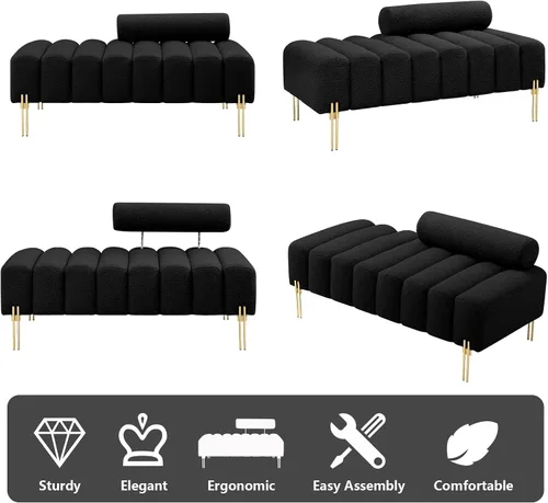 Vista 7 de Setawix Banco otomano de tela de peluche, extremo de la cama, canal, copetudo, para dormitorio, ventana, bancos de entrada, rectangular, de sherpa