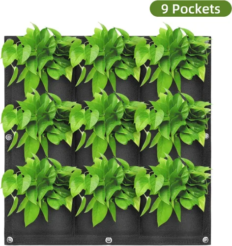 Vista 2 de Bolsas de cultivo colgantes para plantar, 9 bolsillos para colgar en la pared, bolsa de cultivo vertical para jardín interior y exterior, contenedor
