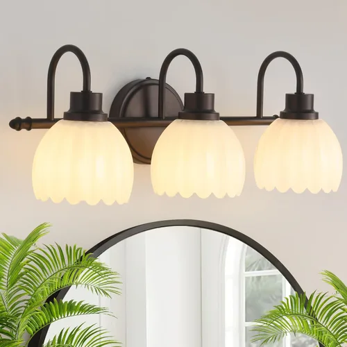 Vista 13 de Lámparas de baño (2 luces, 38 cm), luces de tocador mate negras para baño con pantalla de vidrio esmerilado blanco, luces de pared modernas