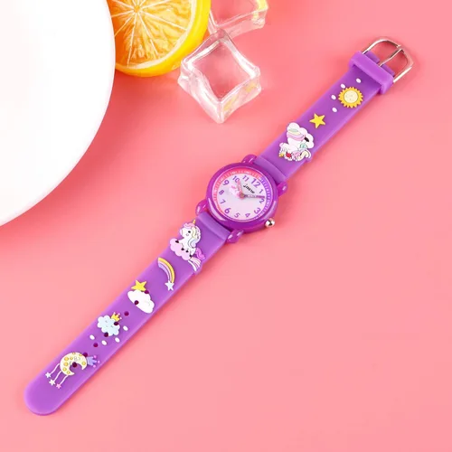Vista 5 de Reloj de pulsera para niños de 3 a 10 años diseño de unicornio de dibujos animados impermeable de silicona para niños pequeños el mejor regalo