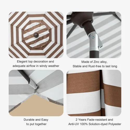 Vista 4 de Tempera Sombrillas de mesa festoneadas de 9 pies con inclinación automática para patio, con toldo resistente a la decoloración, 8 barras