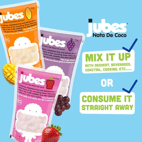 Vista 6 de Jubes Grape Nata De Coco Jelly Cubes 12.7 oz – Cubos de jalea de coco de uva para sagú – Gel de coco en ingredientes de jarabe para té de frutas