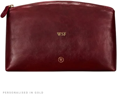 Vista 8 de Maxwell Scott Bolsa de maquillaje grande de cuero de lujo para mujer The Chia Large Hecho a mano en Italia, Vino