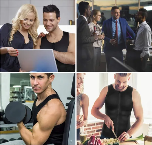 Vista 6 de Eleady Camiseta de compresión para hombre con cremallera para adelgazar el cuerpo, camiseta deportiva sin mangas