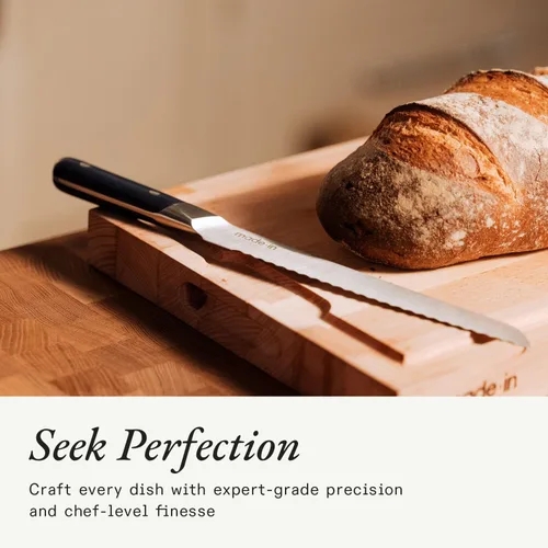 Vista 4 de Hecho en utensilios de cocina - Cuchillo de pan de 9 pulgadas - Fabricado en Francia - Espiga completa con mango negro de trufa