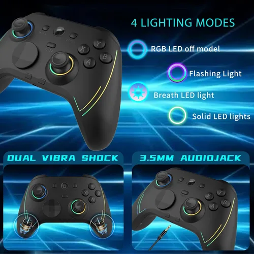 Vista 3 de ROTOMOON HD151-S Wireless Game Controller with 7 Colors LED Lighting Compatible with Xbox One SX, Xbox Series SX, with 2.4G Wireless Adapter, 3.5mm