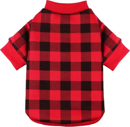 Vista 7 de Suéter de forro polar para perros pequeños con patrón de cuadros búfalo, ropa para perros suave y engrosada, ropa cálida para cachorros, suéter