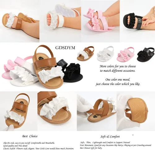 Vista 3 de GDSDYM Sandalias de verano para bebés y niñas con lazo de flor, suela suave, zapatos de vestir para cuna para recién nacidos