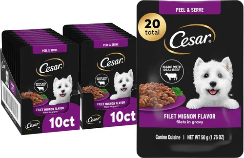 Vista 16 de Cesar Mini-Pouch - Alimento húmedo para perros, sabor a carne Angus, 1.76 onzas, 20