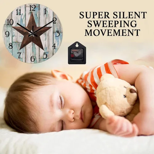 Vista 3 de Reloj de pared vintage con estrella de Texas occidental de madera rústica, sin tictac, silencioso, funciona con pilas, fácil de leer, elegante reloj