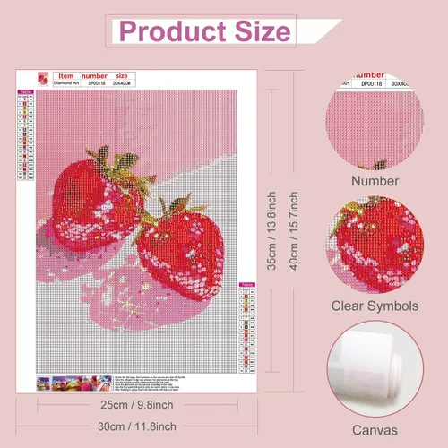 Vista 2 de RYMILIE Kits de pintura artística de diamante rosa para adultos, pintura de puntos de diamante de fresa para principiantes, pintura redonda 5D