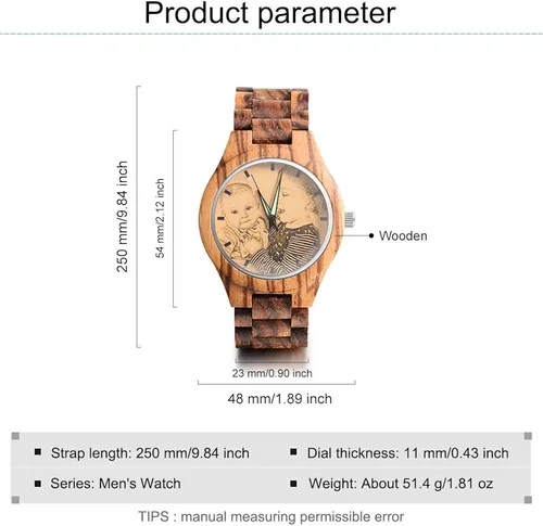 Vista 6 de Relojes de madera para hombres y mujeres personalizados relojes de fotos con pulsera ajustable para cumpleaños aniversario regalos personalizados