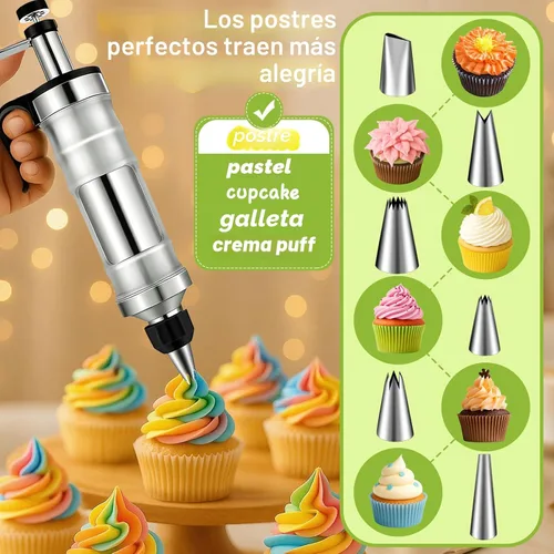 Vista 2 de FANTEXY Juego de Jeringas para Decorar Postres, Kit de Manga Pastelera de Acero Inoxidable, Herramientas para Decorar Pasteles, 6 Boquillas de Manga