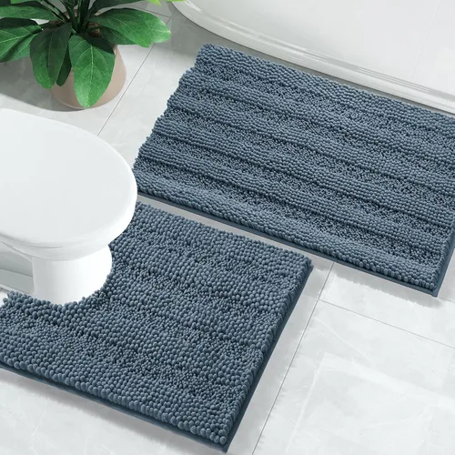 Vista 34 de Yimobra Juego de 2 alfombras de baño de felpilla suave y absorbente y alfombra para inodoro en forma de U, antideslizante, lavable a máquina