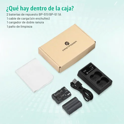 Vista 7 de FirstPower BP-511 BP-511a Batería 2-Pack 2200mAh y cargador dual para Canon
