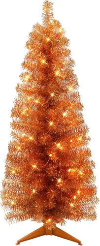 Vista 8 de Árbol de oropel negro preiluminado de 4.5 pies, 160 puntas, 70 luces incandescentes transparentes UL