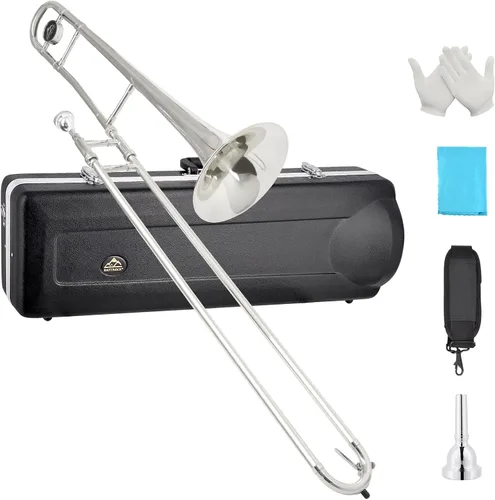 Vista 6 de EASTROCK Trombón tenor de deslizamiento Bb de latón Instrumento musical con estuche duro, boquilla, guantes, paño de limpieza para estudiantes