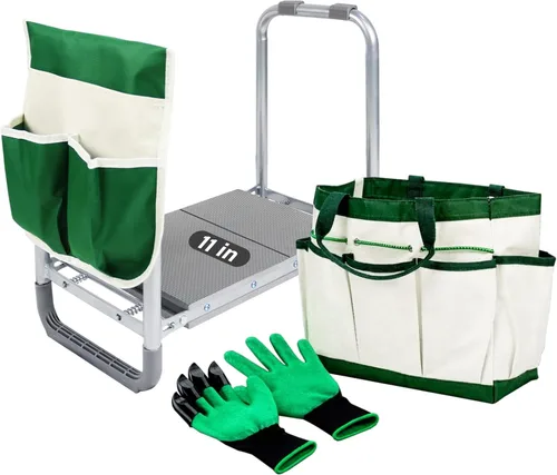 Vista 10 de BESTHLS Rodillero y asiento de jardín, taburete plegable resistente con almohadilla gruesa, bolsa de herramientas, capacidad de 330 libras, soporte