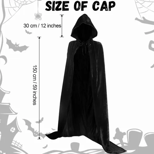 Vista 3 de Capa de bruja, capa con capucha de Halloween, disfraz de capa larga con capucha para mujer, capa de terciopelo, túnica de Halloween para adultos