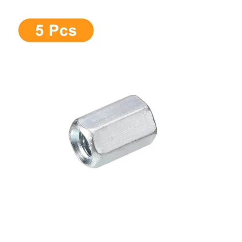 Vista 3 de uxcell Tuercas de acoplamiento M5x8x12mm - Acoplador de varilla roscada hexagonal de acero al carbono galvanizado para muebles, electrónico