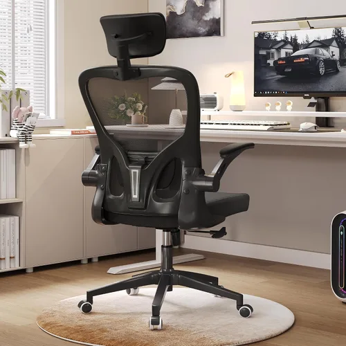 Vista 8 de Monhey Silla de oficina negra, silla de oficina ergonómica, silla de escritorio de oficina en casa para personas grandes y altas, silla