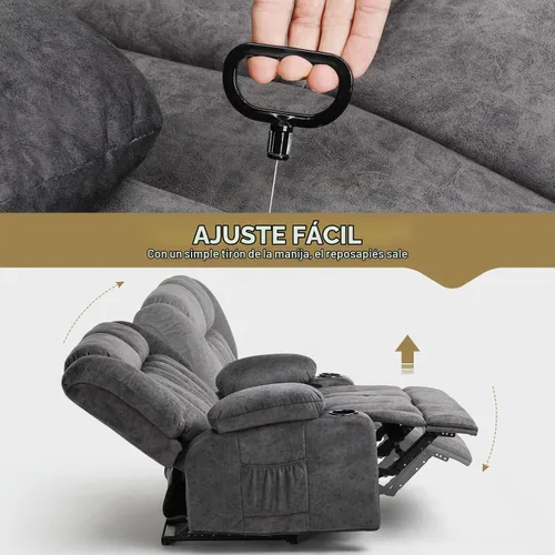 Vista 4 de COMHOMA Juegos de muebles de sala de estar, sofá reclinable manual, sofá reclinable de tela de 2 asientos, respaldo ergonómico con portavasos