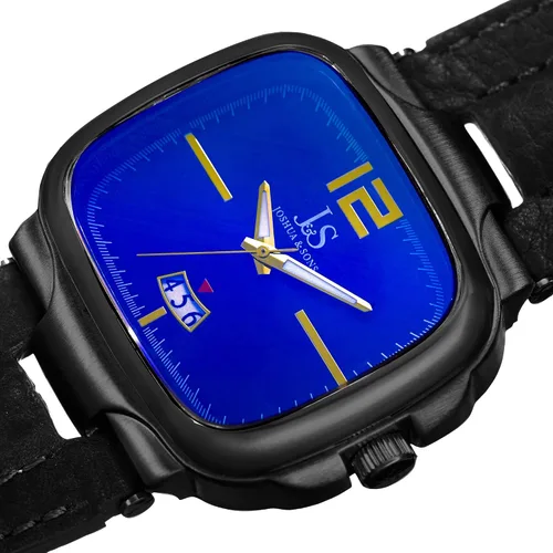 Vista 2 de Joshua & Sons JX117 - Reloj cuadrado para hombre, ventana de fecha de 3 días, esfera radiante de rayos solares en correa de cuero genuino