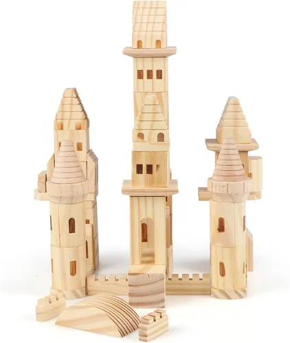 Vista 3 de 75 piezas de bloques de castillo de madera medievales caballeros princesas castillo de madera bloques de construcción para niños y niñas