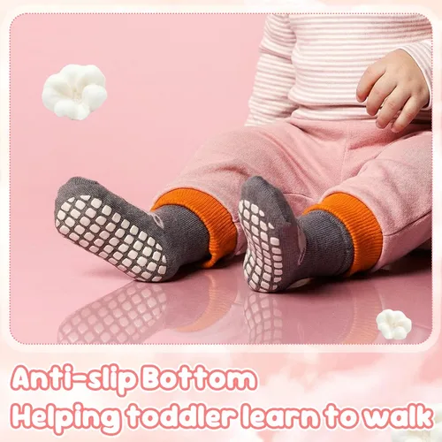 Vista 5 de 5 pares de calcetines de agarre para bebé, calcetines de algodón con agarre para niños pequeños, niños y niñas de 12 a 36 meses