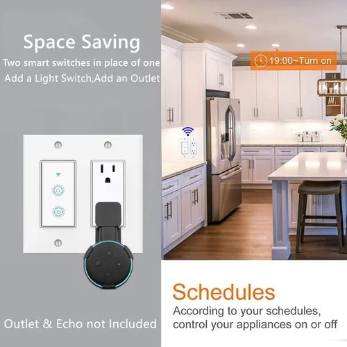 Vista 4 de Nexete Smart Wi-Fi interruptor de pared compatible con Alexa Google Assistant e IFTTT, control remoto, función de sincronización no requiere puerto.