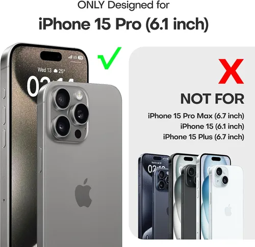 Vista 6 de TAURI Funda para iPhone 15 Pro de Titanio, [No se Amarillea] con Protector de Pantalla, [Protección contra Caídas de Grado Militar] Funda