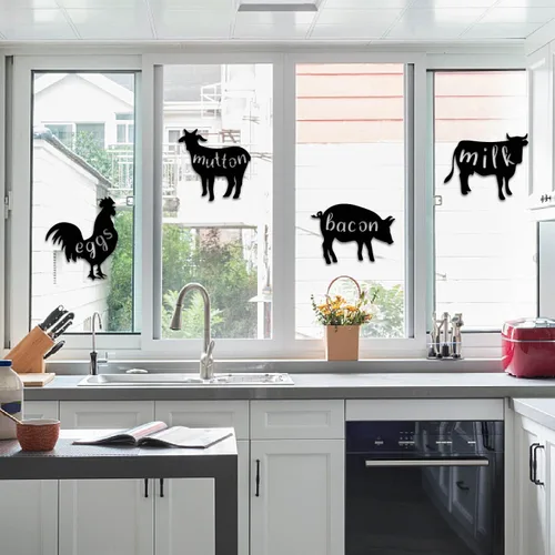 Vista 4 de NBEADS 4 piezas de arte de pared de animales, vaca de madera, cerdo, oveja y gallo, decoración de pared de animales huecos negros huecos de granja