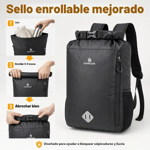 Vista 6 de Bolsa seca de 20L, mochila impermeable con bolsa para la cintura y funda para teléfono, bolsa seca con tapa enrollable para kayak, bolsa seca marina