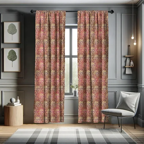 Vista 5 de Ambesonne Cortinas amarillas de damasco, estilo oriental oriental dibujadas a mano, patrón de hojas de cachemira repetidas, tratamientos de ventana