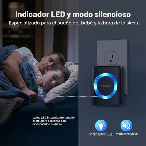Vista 5 de TECKNET Timbre inalámbrico, timbre de puerta de 0 a 120 dB, timbre enchufable de 1300 pies, timbre de aula impermeable IP65, 60 timbres y 5 niveles