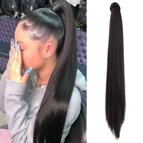 Vista 22 de SEIKEA Extensión de cola de caballo con clip alrededor del cabello lacio para mujer (12 pulgadas, negro)