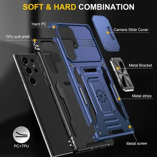 Vista 7 de Saiboro Funda para Galaxy S22 Ultra con funda para cámara y soporte, a prueba de golpes para S22 Ultra 5G 2022 (azul)